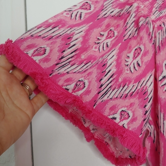 Crown & Ivy Modal Pink Ikat Off The Shoulder Fringe Hem Top 2X Vacation - Picture 5 of 12